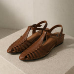 Portofino Italian Leather Pointed Slingback Sandal — Brown, studio product shot
