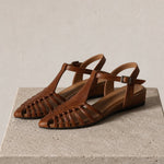 Portofino Italian Leather Pointed Slingback Sandal — Brown, studio product shot