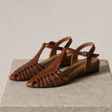 Portofino Italian Leather Pointed Slingback Sandal — Brown, studio product shot