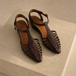 Portofino Italian Leather Pointed Slingback Sandal — Coffee, studio product shot