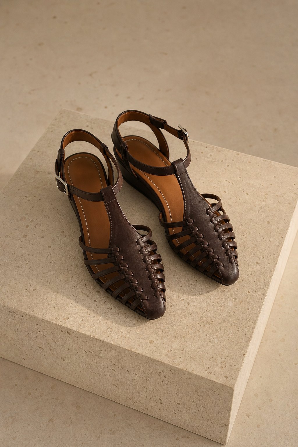 Portofino Italian Leather Pointed Slingback Sandal — Coffee, studio product shot