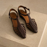 Portofino Italian Leather Pointed Slingback Sandal — Coffee, studio product shot