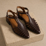 Portofino Italian Leather Pointed Slingback Sandal — Coffee, studio product shot
