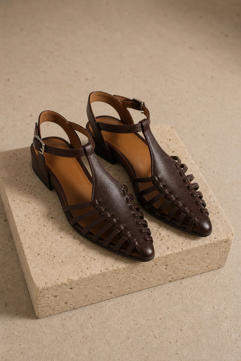 Portofino Italian Leather Pointed Slingback Sandal — Coffee, studio product shot