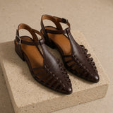 Portofino Italian Leather Pointed Slingback Sandal — Coffee, studio product shot