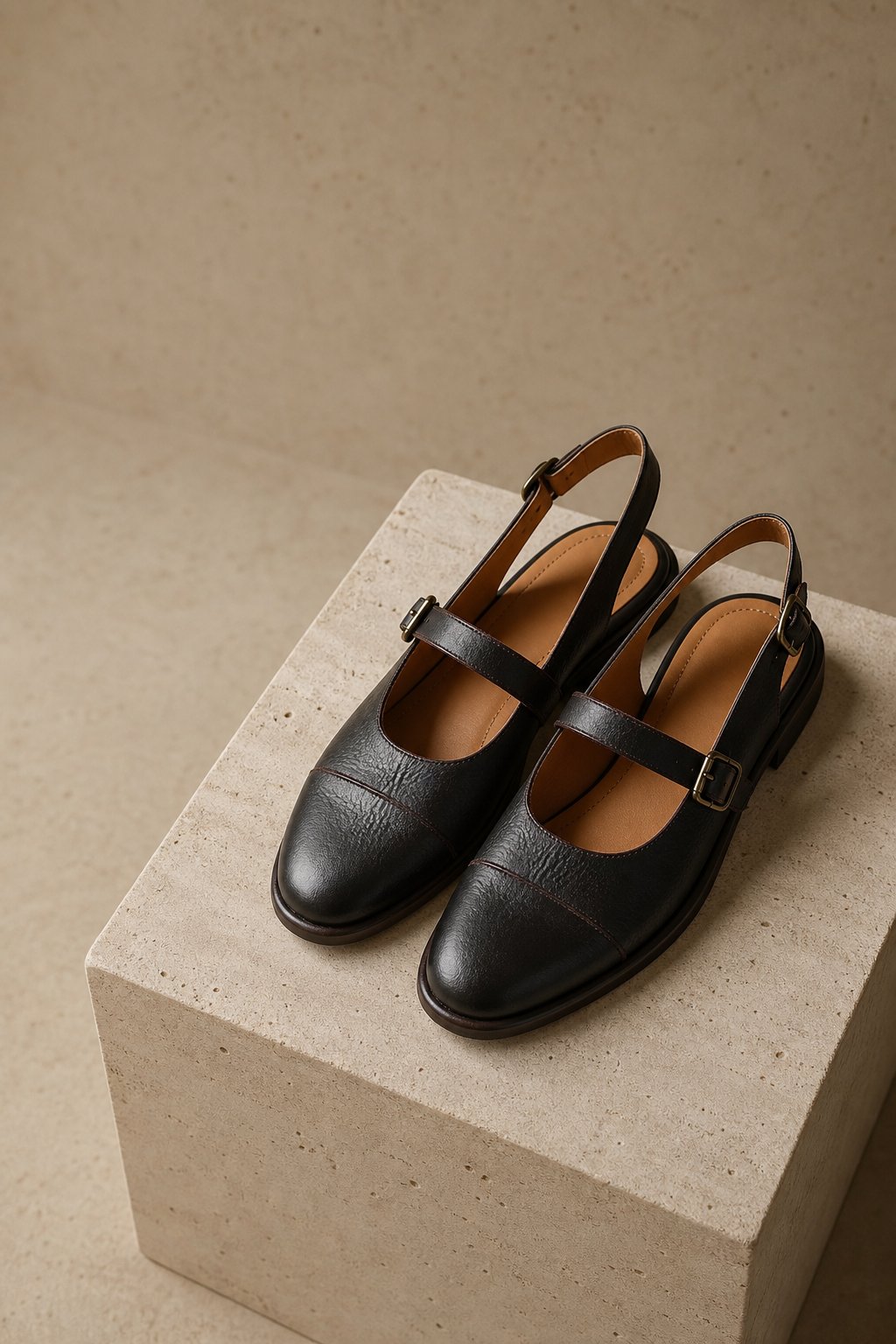 Positano Leather Slingback Flat Sandals — Coffee, studio product shot
