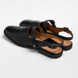 Positano Leather Slingback Flat Sandals — Black, studio product shot