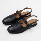 Positano Leather Slingback Flat Sandals — Black, studio product shot