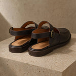 Positano Leather Slingback Flat Sandals — Coffee, studio product shot