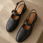 Positano Leather Slingback Flat Sandals — Coffee, studio product shot