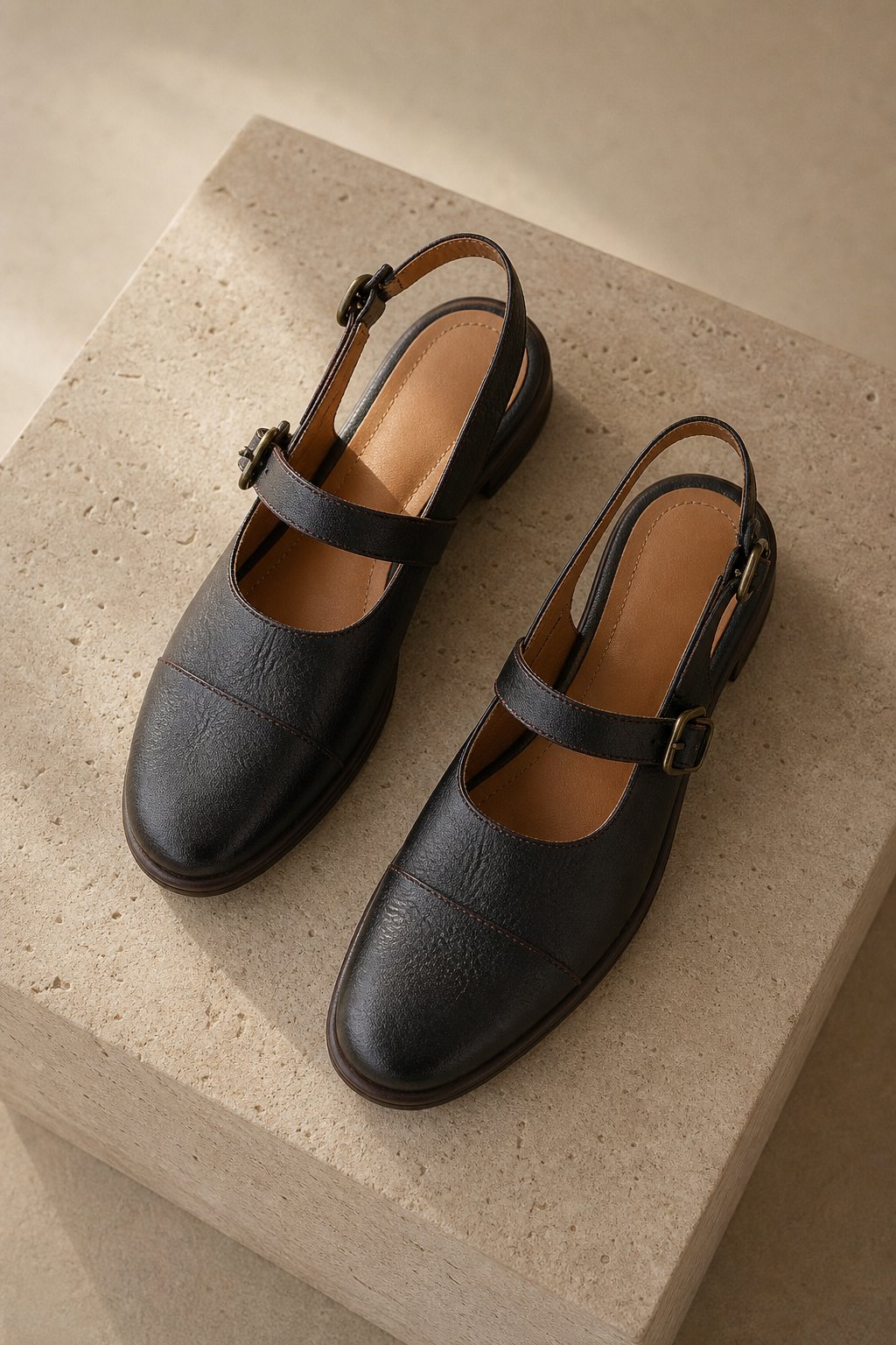 Positano Leather Slingback Flat Sandals — Coffee, studio product shot