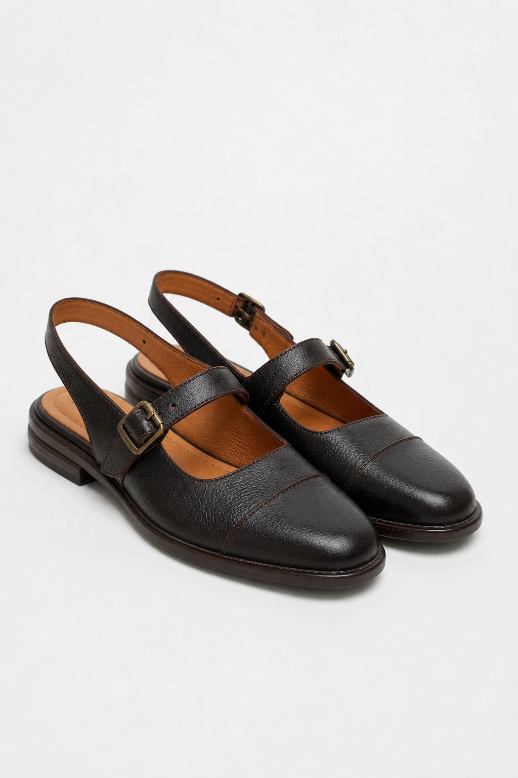 Positano Leather Slingback Flat Sandals — Coffee, studio product shot