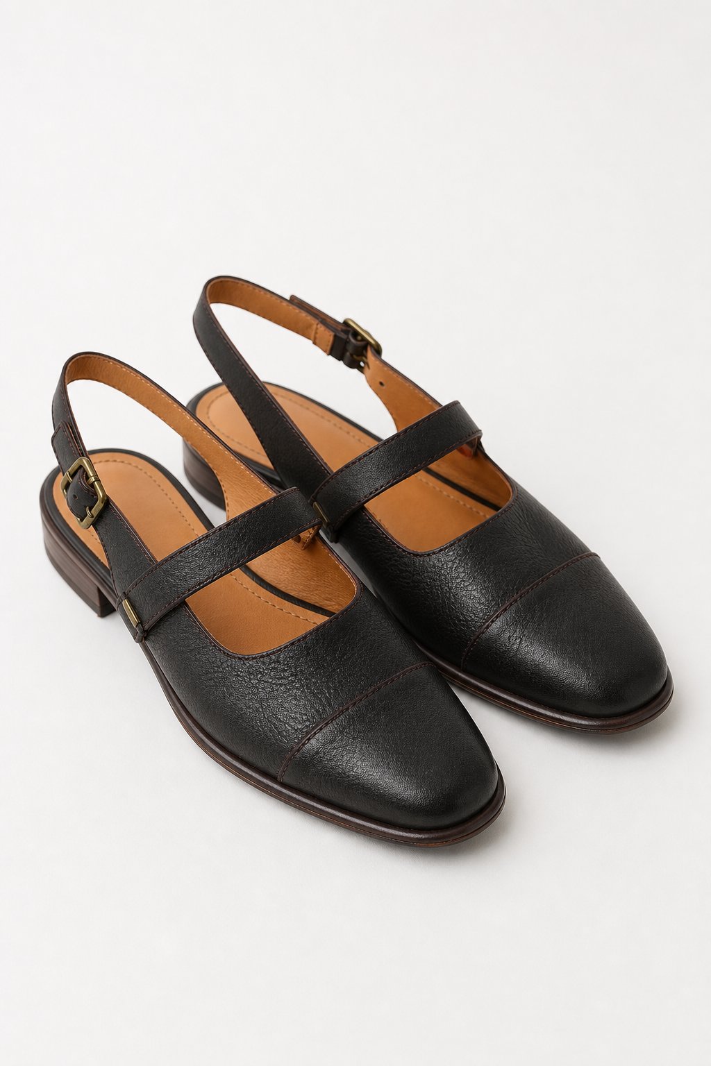 Positano Leather Slingback Flat Sandals — Coffee, studio product shot