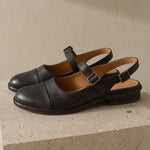 Positano Leather Slingback Flat Sandals — Coffee, studio product shot