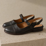 Positano Leather Slingback Flat Sandals — Coffee, studio product shot
