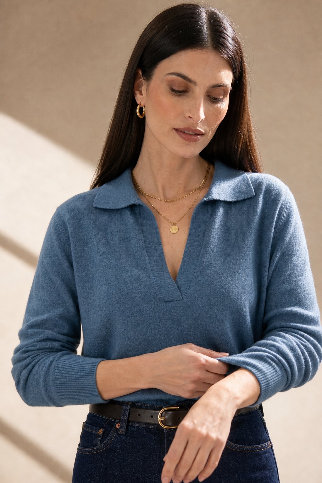 Roma Cotton Knit Polo — Blue, banana_republic product shot