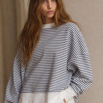 Rory Stripe Spliced Loose Sweatshirt — Blue, banana_republic product shot