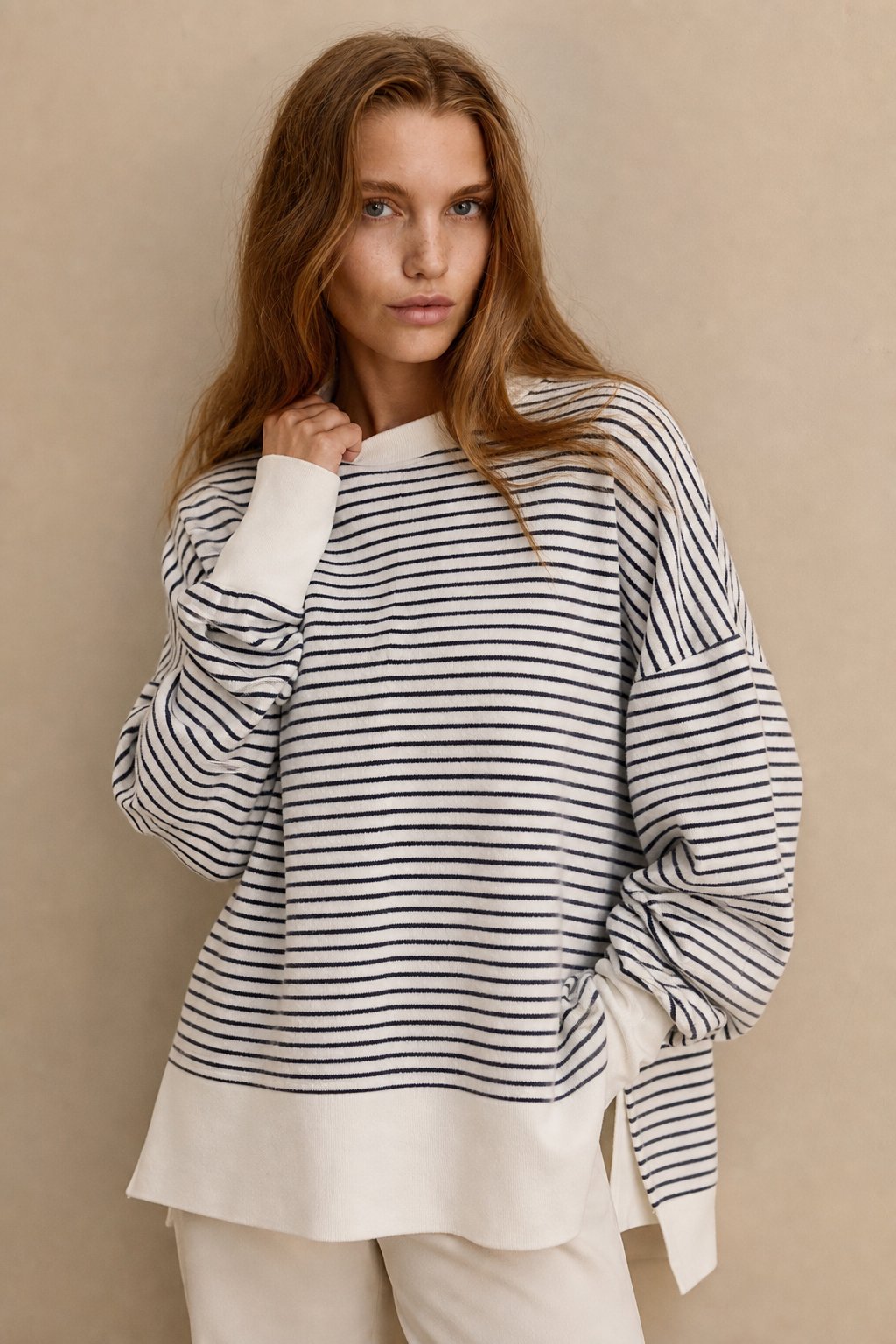 Rory Stripe Spliced Loose Sweatshirt — Blue, banana_republic product shot