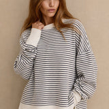 Rory Stripe Spliced Loose Sweatshirt — Blue, banana_republic product shot