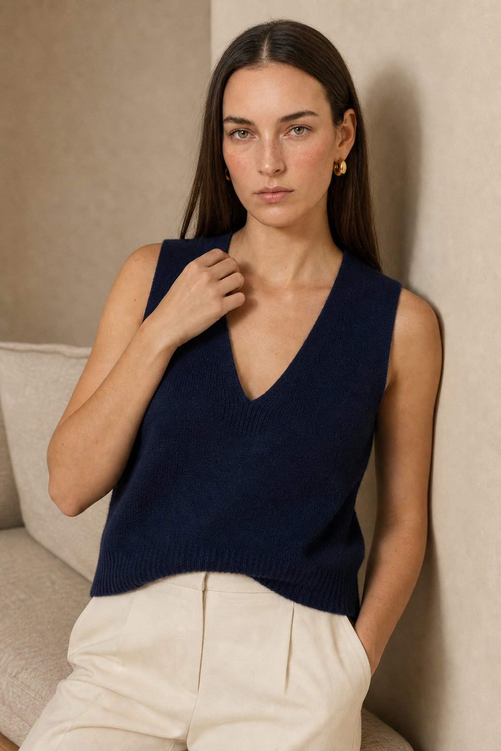 Rowan Deep-V Wool Vest — Navy, banana_republic product shot