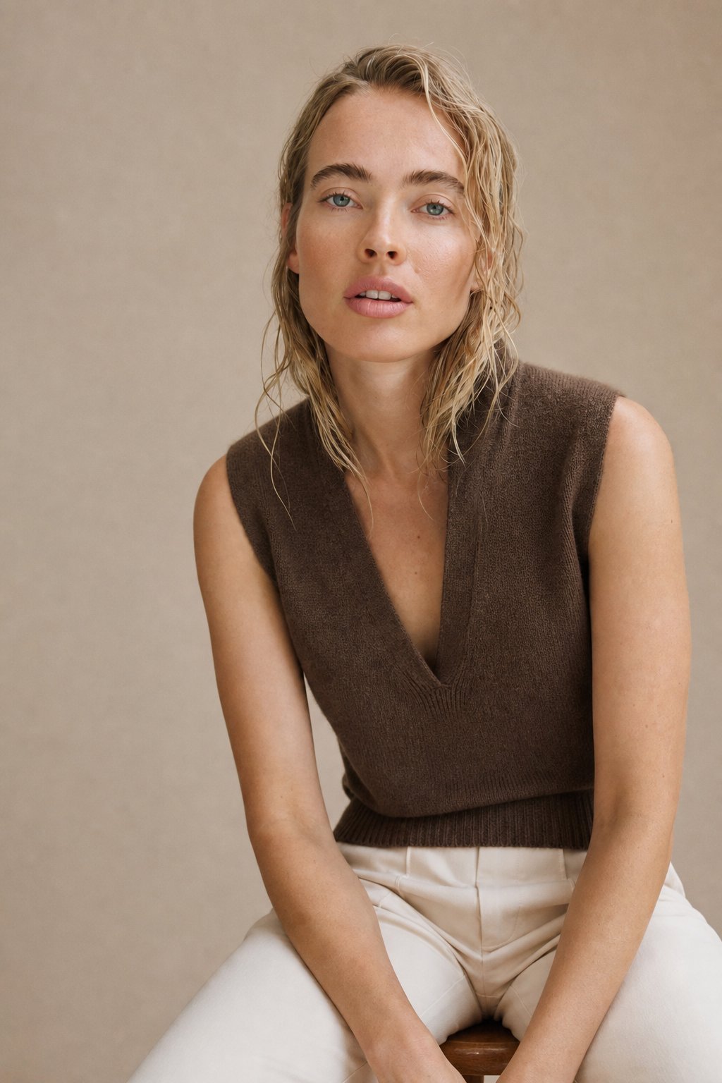 Rowan Deep-V Wool Vest — Coffee, banana_republic product shot