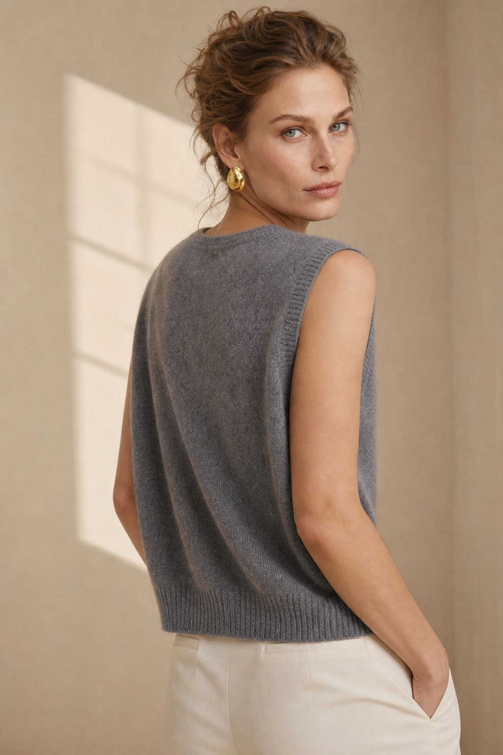 Rowan Deep-V Wool Vest — Light Gray, banana_republic product shot