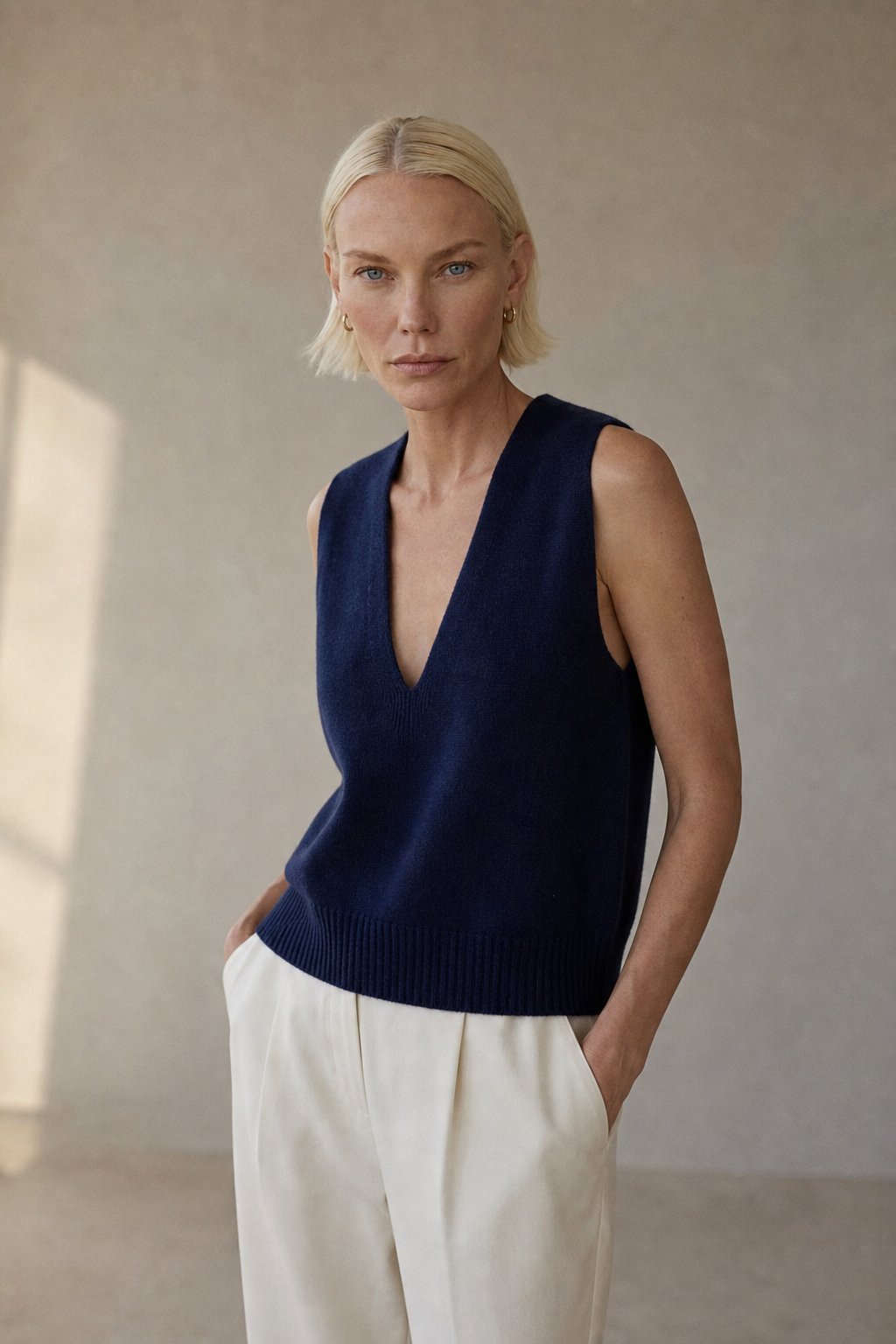 Rowan Deep-V Wool Vest — Navy, banana_republic product shot
