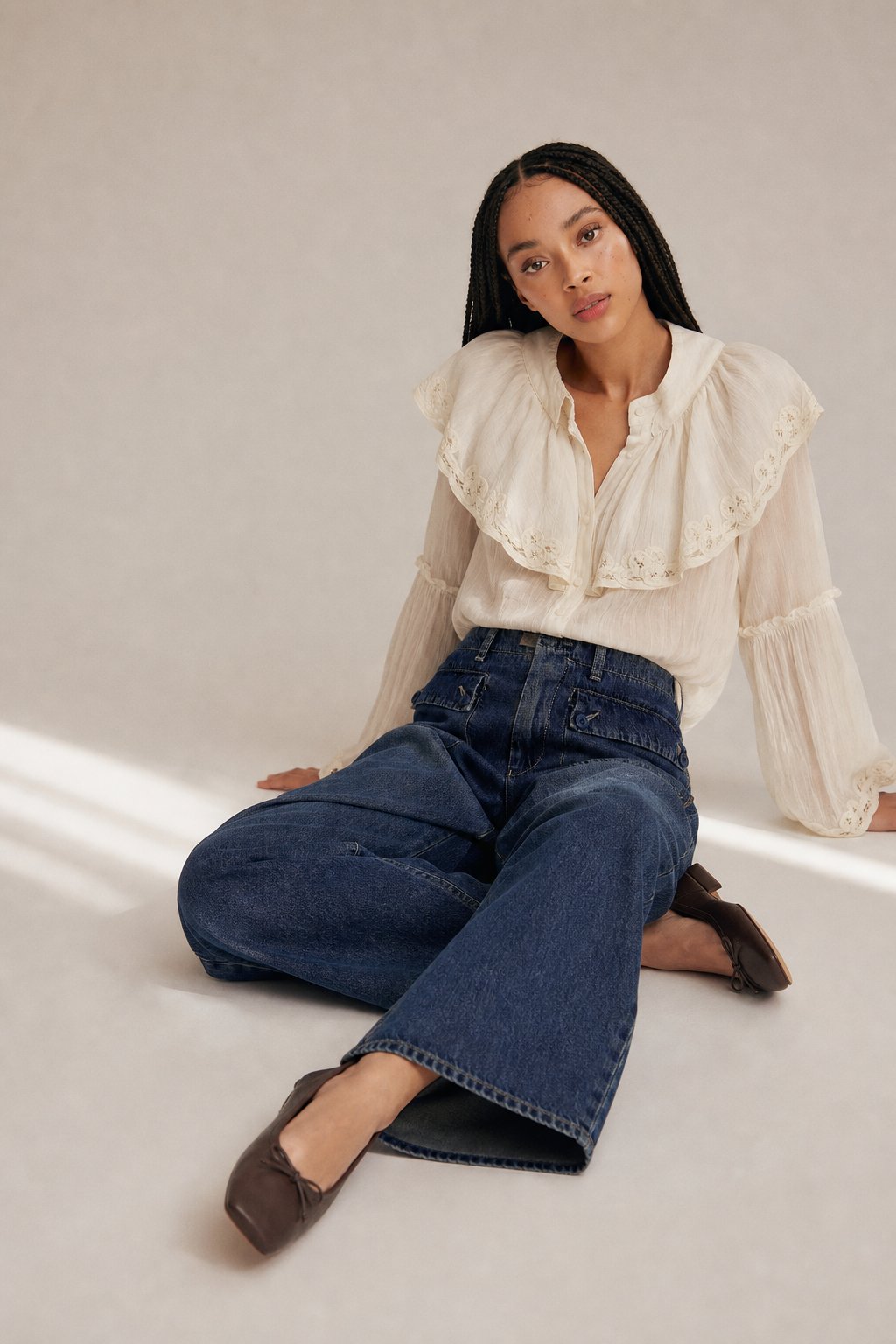 Roxy Wide-Leg Denim — Navy, banana_republic product shot