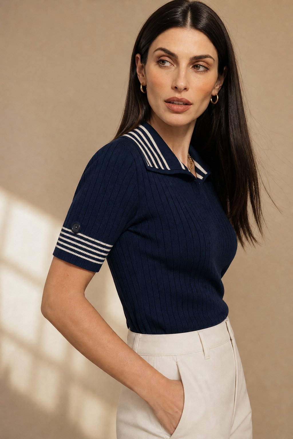Saint-Marie Polo Tee — Navy, banana_republic product shot