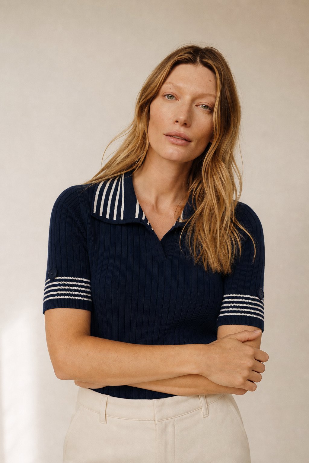 Saint-Marie Polo Tee — Navy, banana_republic product shot