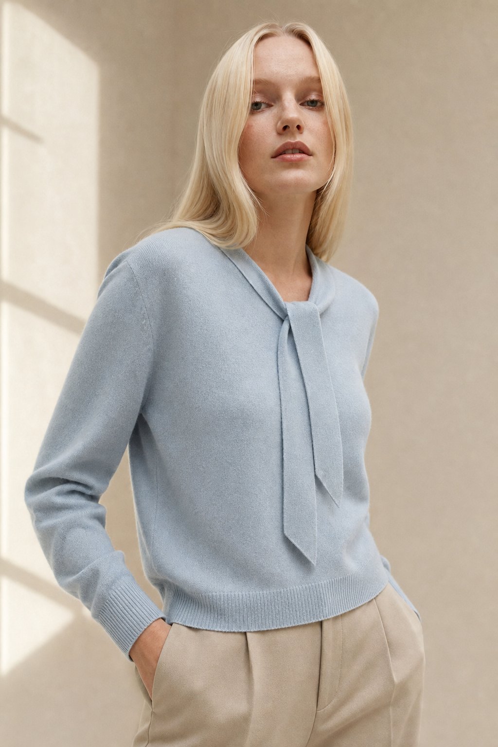 Selene Scarf-Collar Cashmere Pullover — Sky, banana_republic product shot