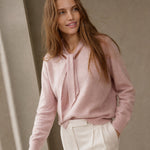 Selene Scarf-Collar Cashmere Pullover — Pink, banana_republic product shot