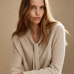 Selene Scarf-Collar Cashmere Pullover — Beige, banana_republic product shot