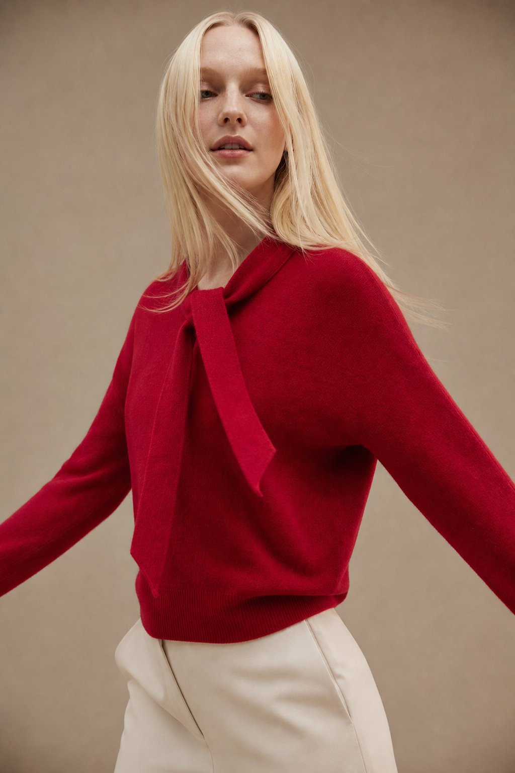Selene Scarf-Collar Cashmere Pullover — Burgundy, banana_republic product shot