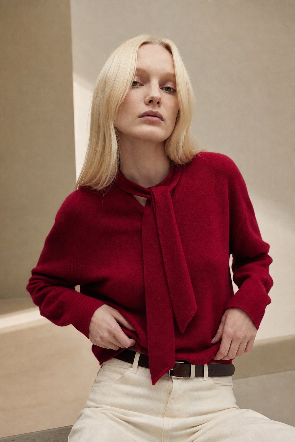 Selene Scarf-Collar Cashmere Pullover — Burgundy, banana_republic product shot