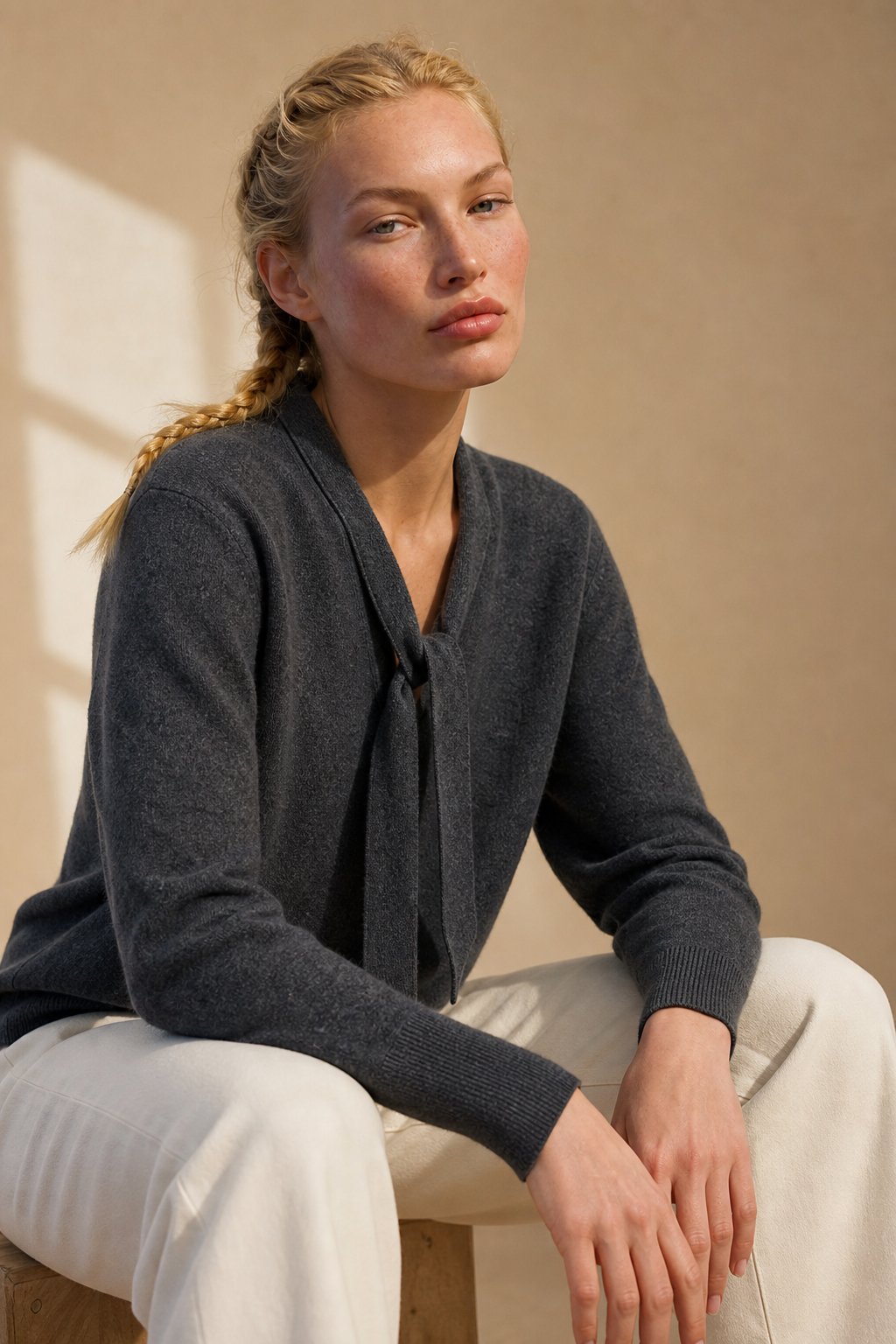 Selene Scarf-Collar Cashmere Pullover — black, banana_republic product shot