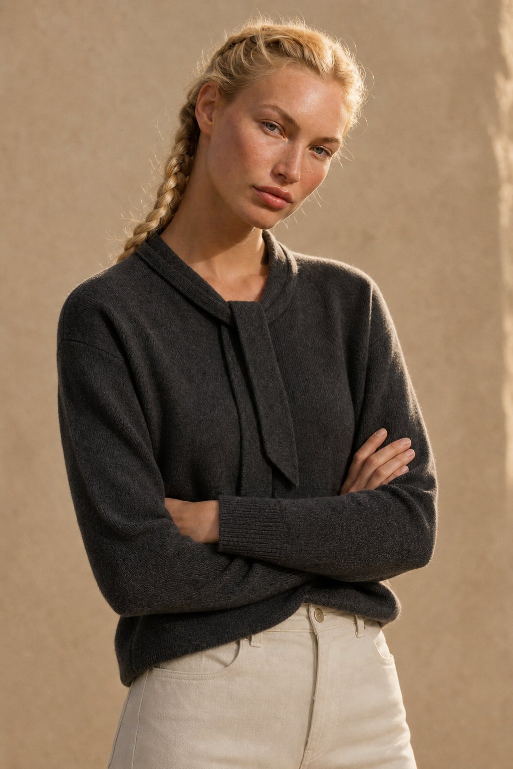 Selene Scarf-Collar Cashmere Pullover — black, banana_republic product shot