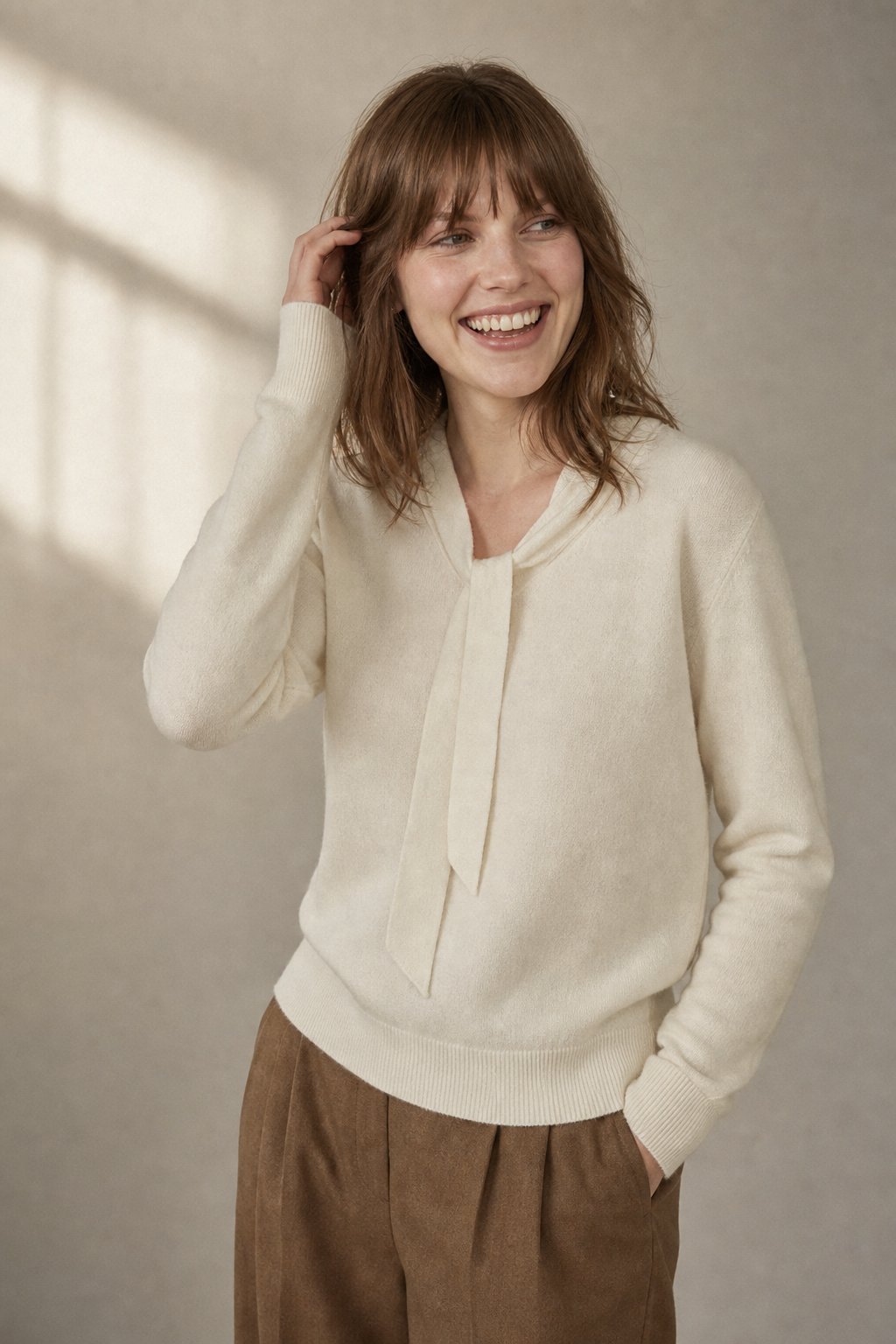 Selene Scarf-Collar Cashmere Pullover — Ivory, banana_republic product shot