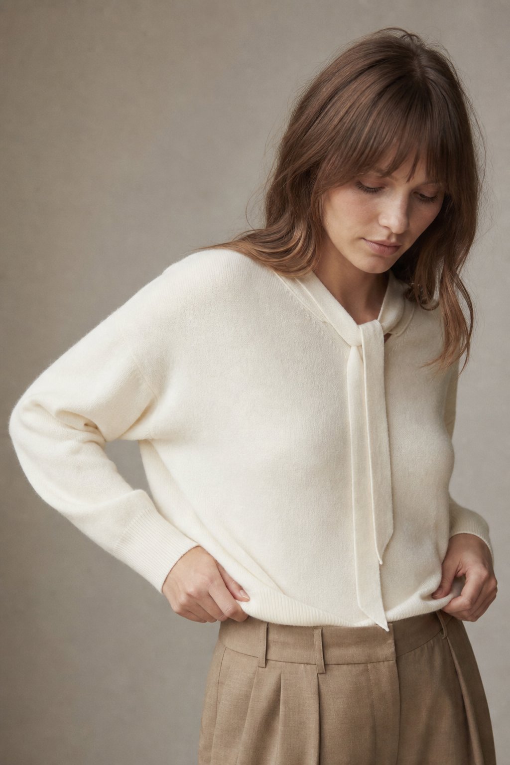Selene Scarf-Collar Cashmere Pullover — Ivory, banana_republic product shot