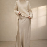 Seraphine Satin Fishtail Maxi Skirt — Beige, banana_republic product shot