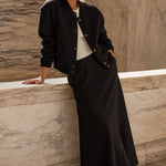 Seraphine Satin Fishtail Maxi Skirt — Black, banana_republic product shot