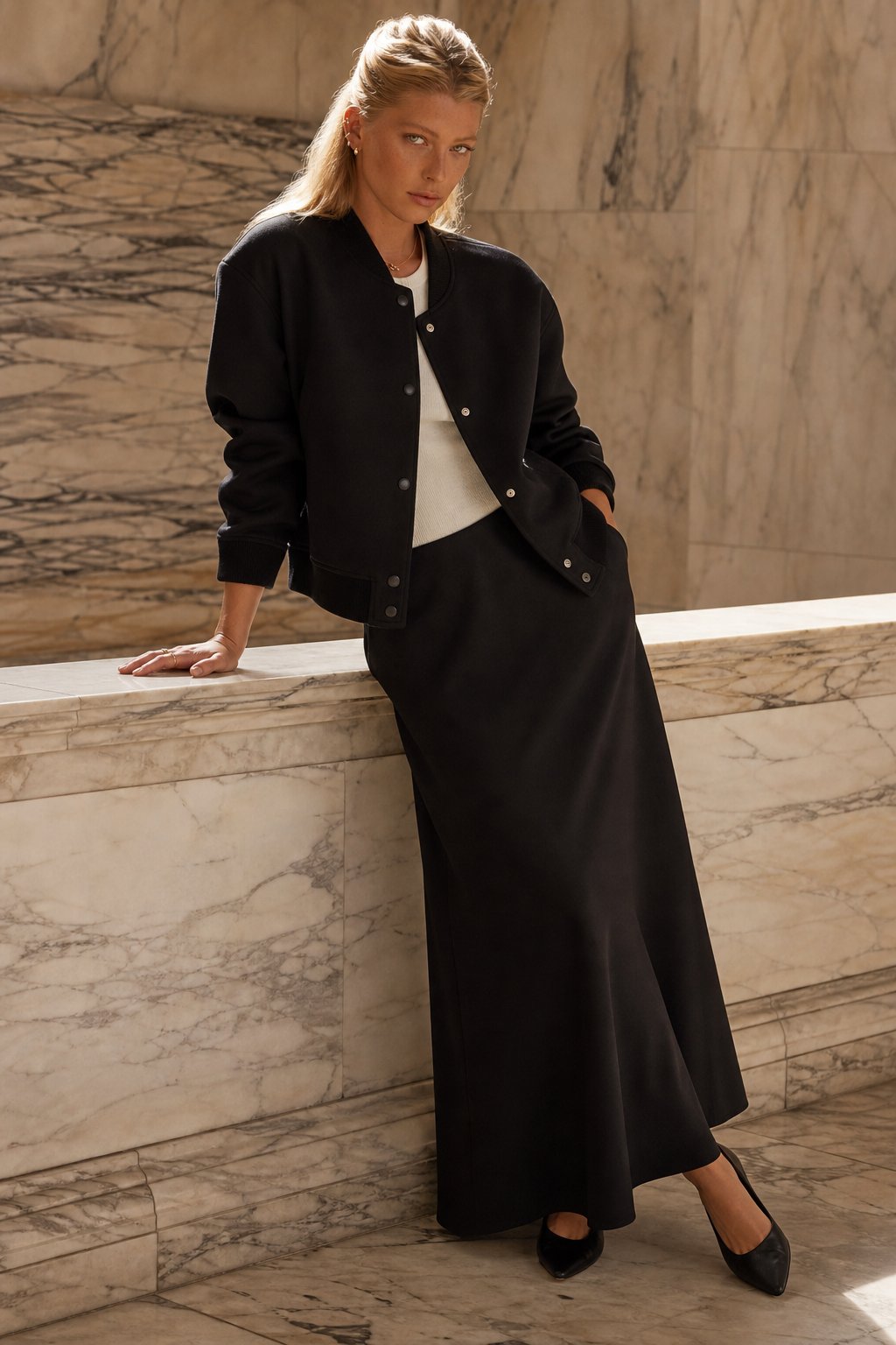 Seraphine Satin Fishtail Maxi Skirt — Black, banana_republic product shot