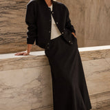 Seraphine Satin Fishtail Maxi Skirt — Black, banana_republic product shot