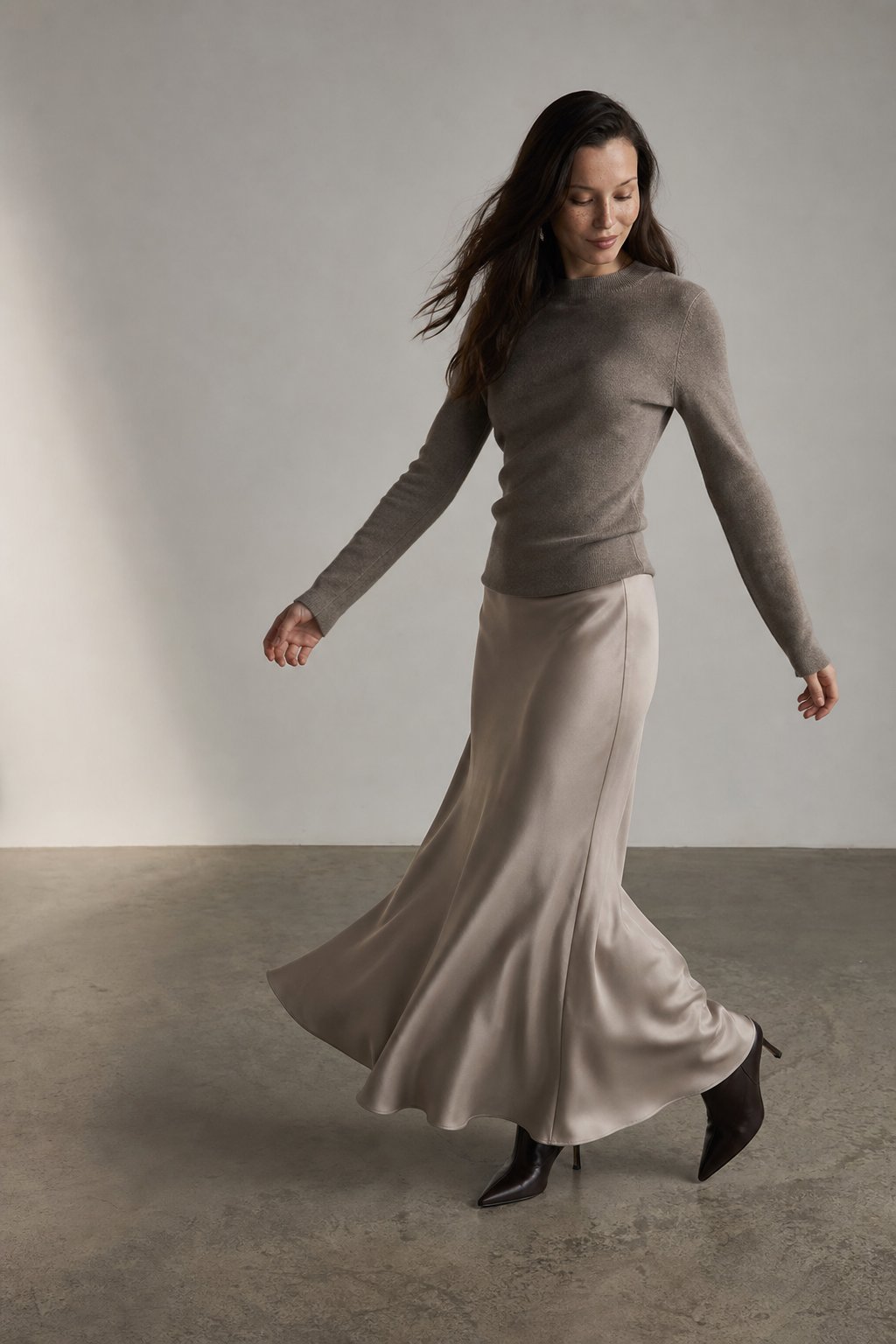Seraphine Satin Fishtail Maxi Skirt — Khaki, banana_republic product shot