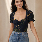 Serena Floral Blouse — Black, banana_republic product shot