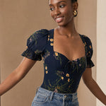 Serena Floral Blouse — Black, banana_republic product shot