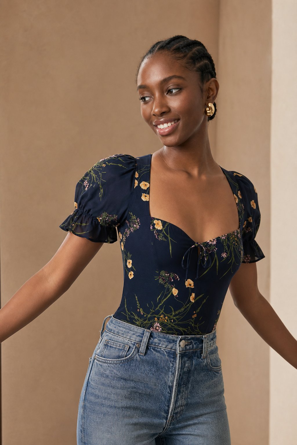 Serena Floral Blouse — Black, banana_republic product shot