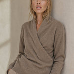 Serene V-Neck Knit Sweater — Camel, studio product shot
