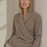 Serene V-Neck Knit Sweater — Camel, studio product shot