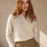Serene V-Neck Knit Sweater — White, studio product shot